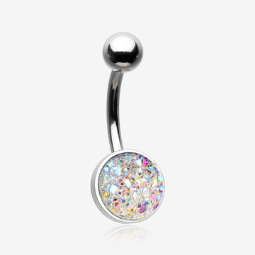 Iridescent Druzy Sparkle Steel Belly Button Ring-Aurora Borealis